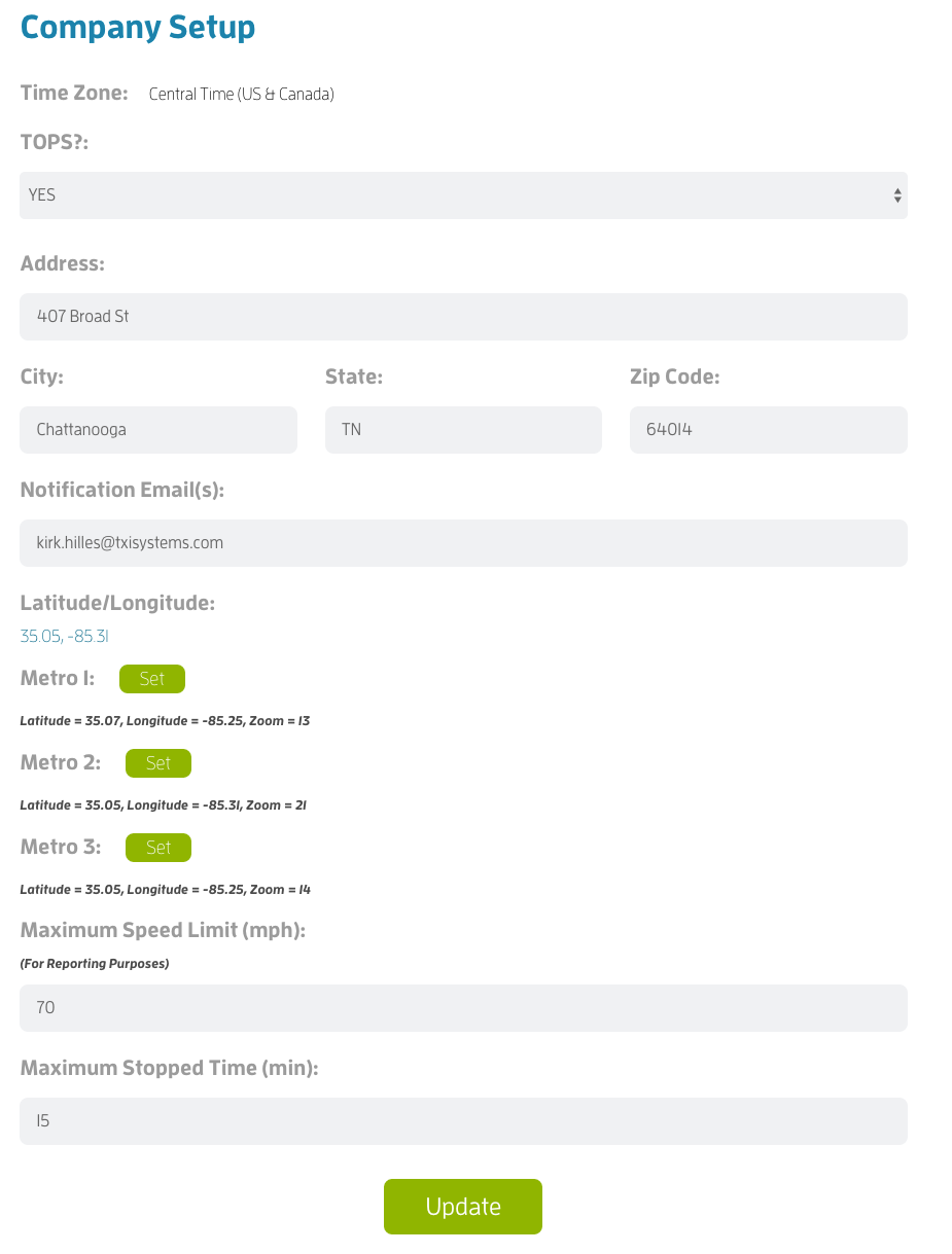 Company Settings Screen